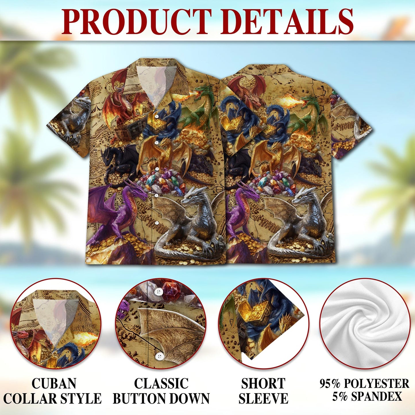 Dragon Treasure Hawaiian Shirt for Men, Button Down Aloha Shirt - Azhawaiian
