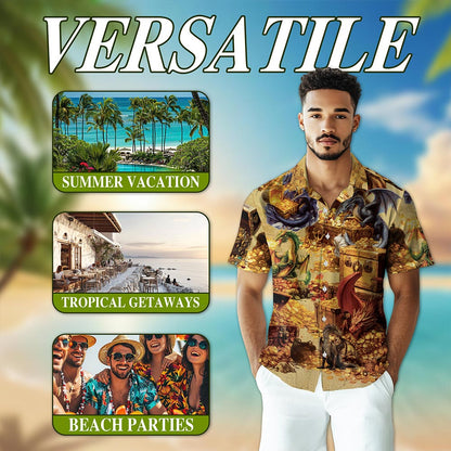 Dragon and Treasure Hawaiian Shirt for Men, Button Down Aloha Shirt - Azhawaiian