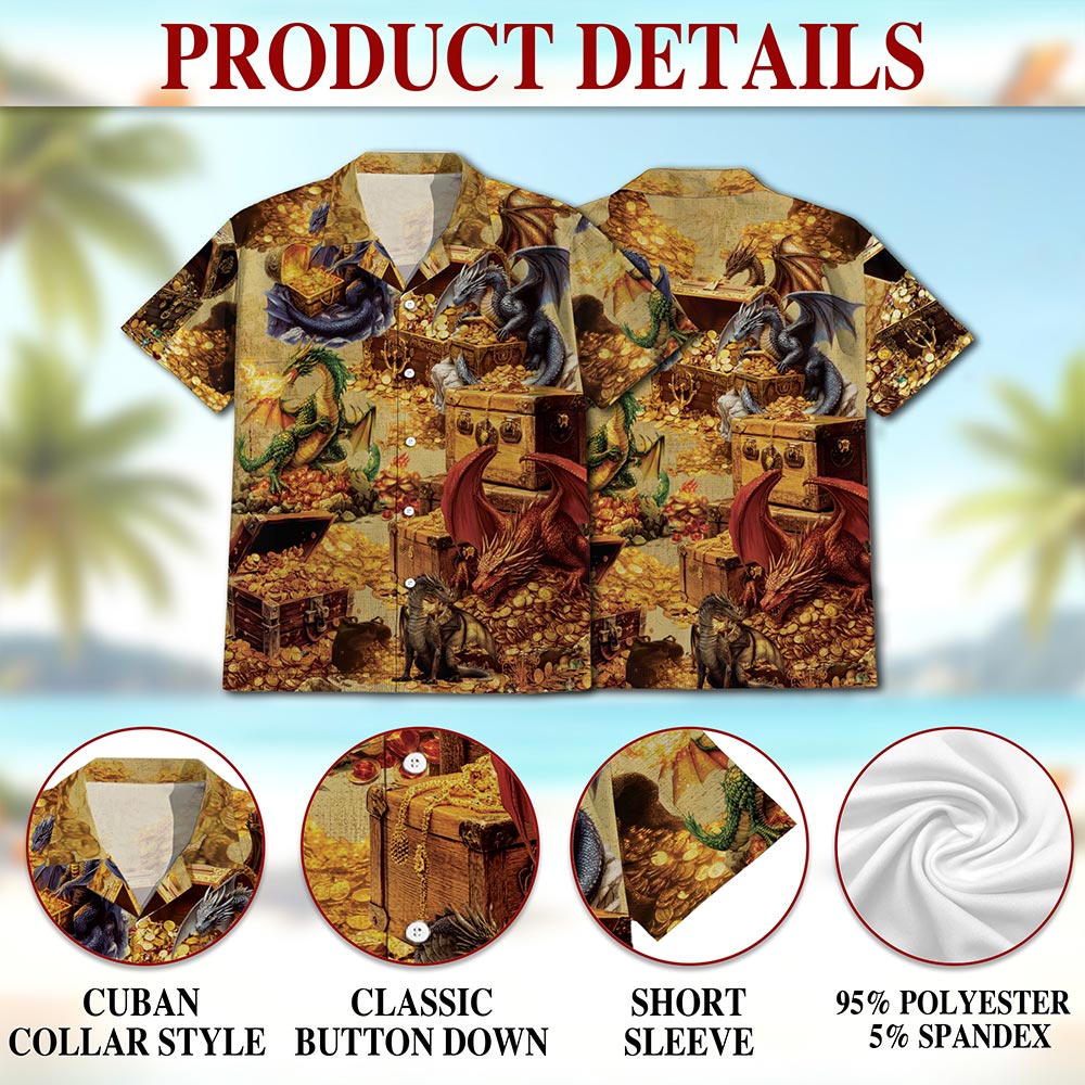 Dragon and Treasure Hawaiian Shirt for Men, Button Down Aloha Shirt - Azhawaiian