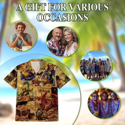 Dragon and Treasure Hawaiian Shirt for Men, Button Down Aloha Shirt - Azhawaiian