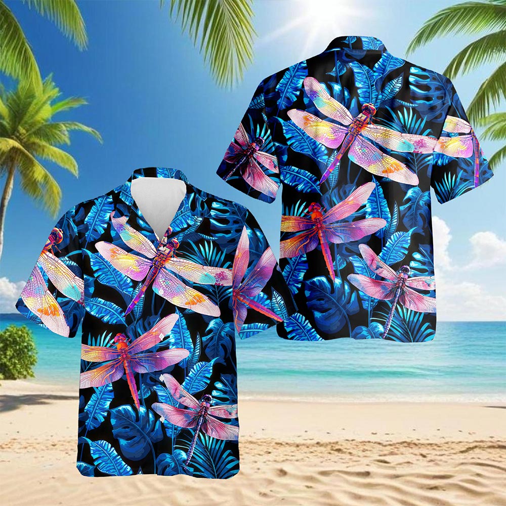 Dragonfly Blue Hawaiian Shirt for Men, Button Down Aloha Shirt - Azhawaiian