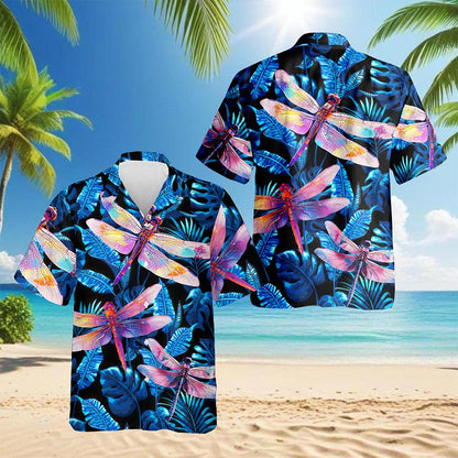 Dragonfly Blue Hawaiian Shirt for Men, Button Down Aloha Shirt - Azhawaiian