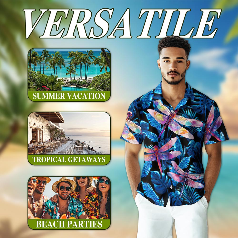 Dragonfly Blue Hawaiian Shirt for Men, Button Down Aloha Shirt - Azhawaiian