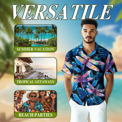 Dragonfly Blue Hawaiian Shirt for Men, Button Down Aloha Shirt - Azhawaiian