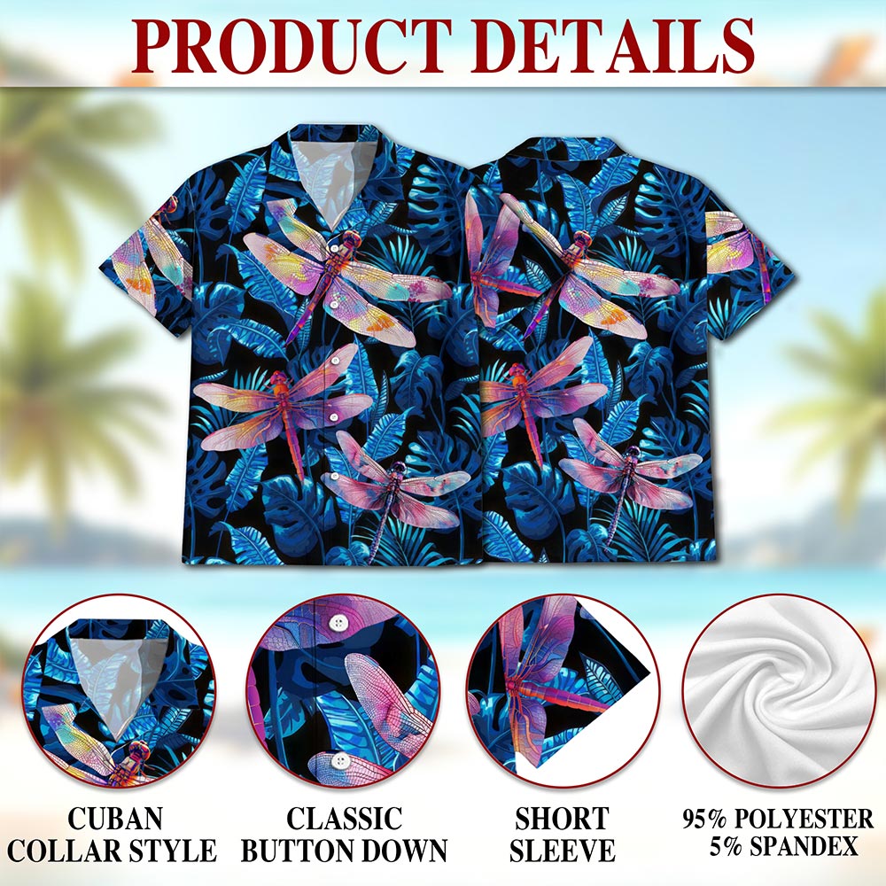 Dragonfly Blue Hawaiian Shirt for Men, Button Down Aloha Shirt - Azhawaiian
