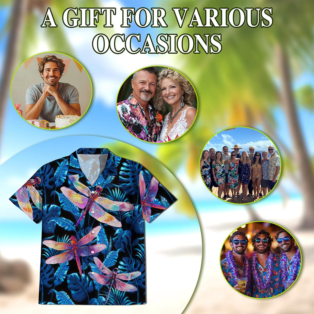 Dragonfly Blue Hawaiian Shirt for Men, Button Down Aloha Shirt - Azhawaiian