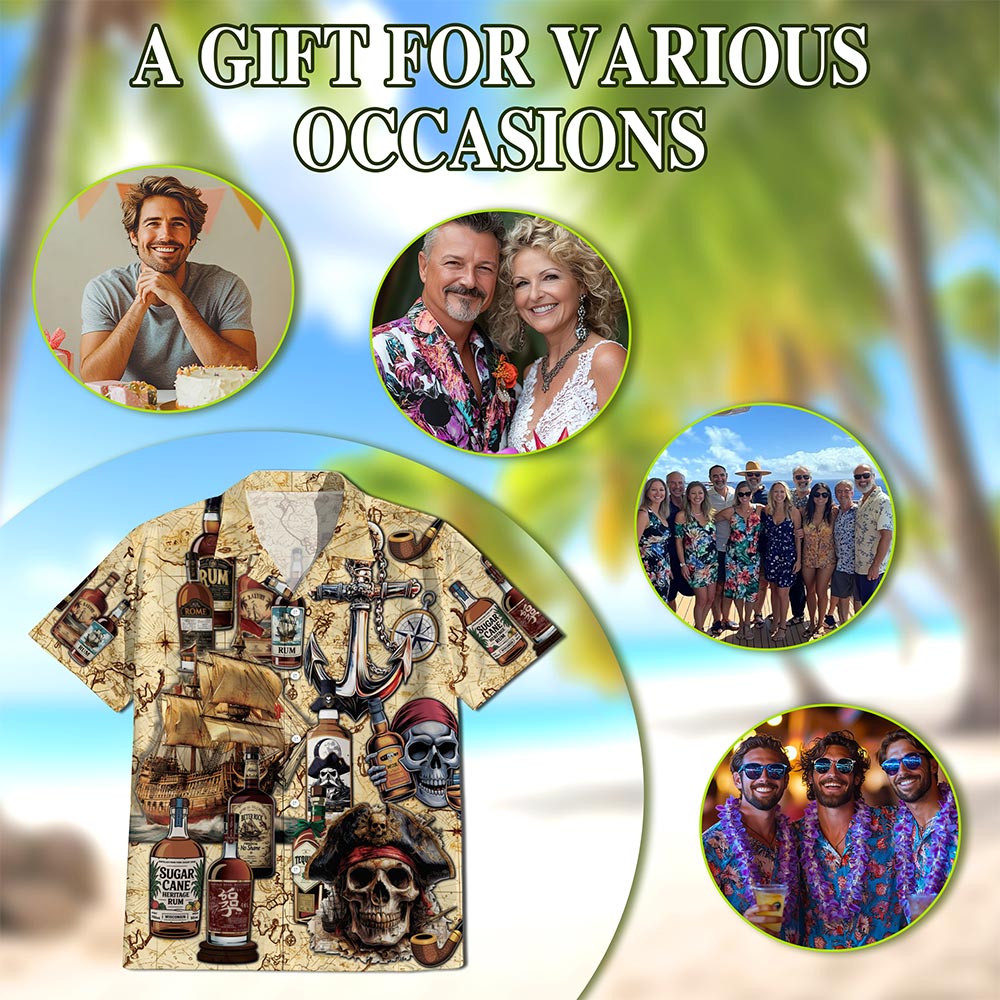 Drinking Rum Hawaiian Shirt for Men, Button Down Aloha Shirt - Azhawaiian