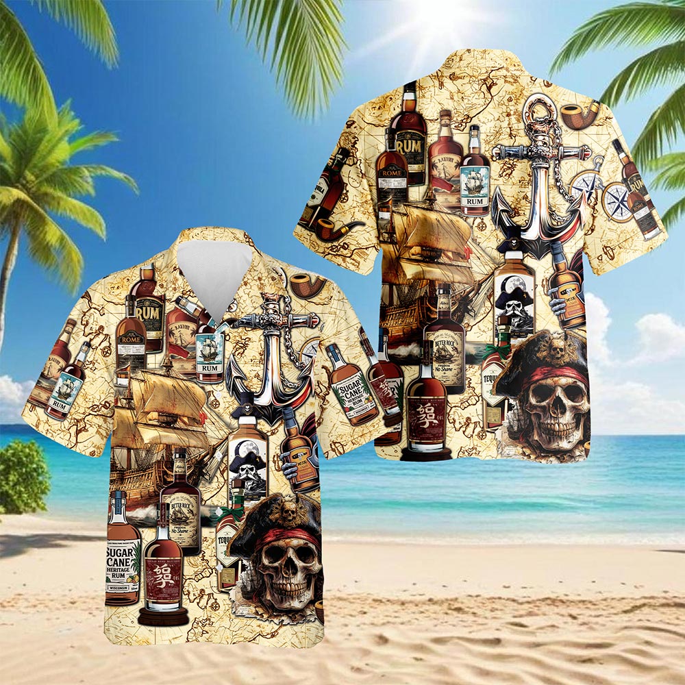 Drinking Rum Hawaiian Shirt for Men, Button Down Aloha Shirt - Azhawaiian