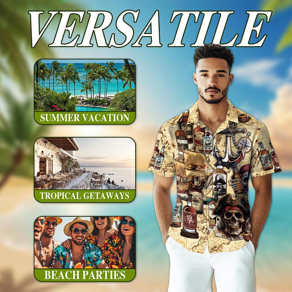 Drinking Rum Hawaiian Shirt for Men, Button Down Aloha Shirt - Azhawaiian