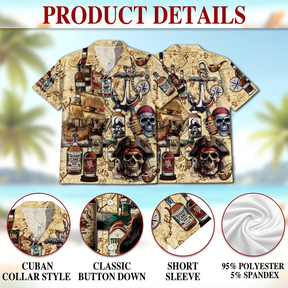 Drinking Rum Hawaiian Shirt for Men, Button Down Aloha Shirt - Azhawaiian