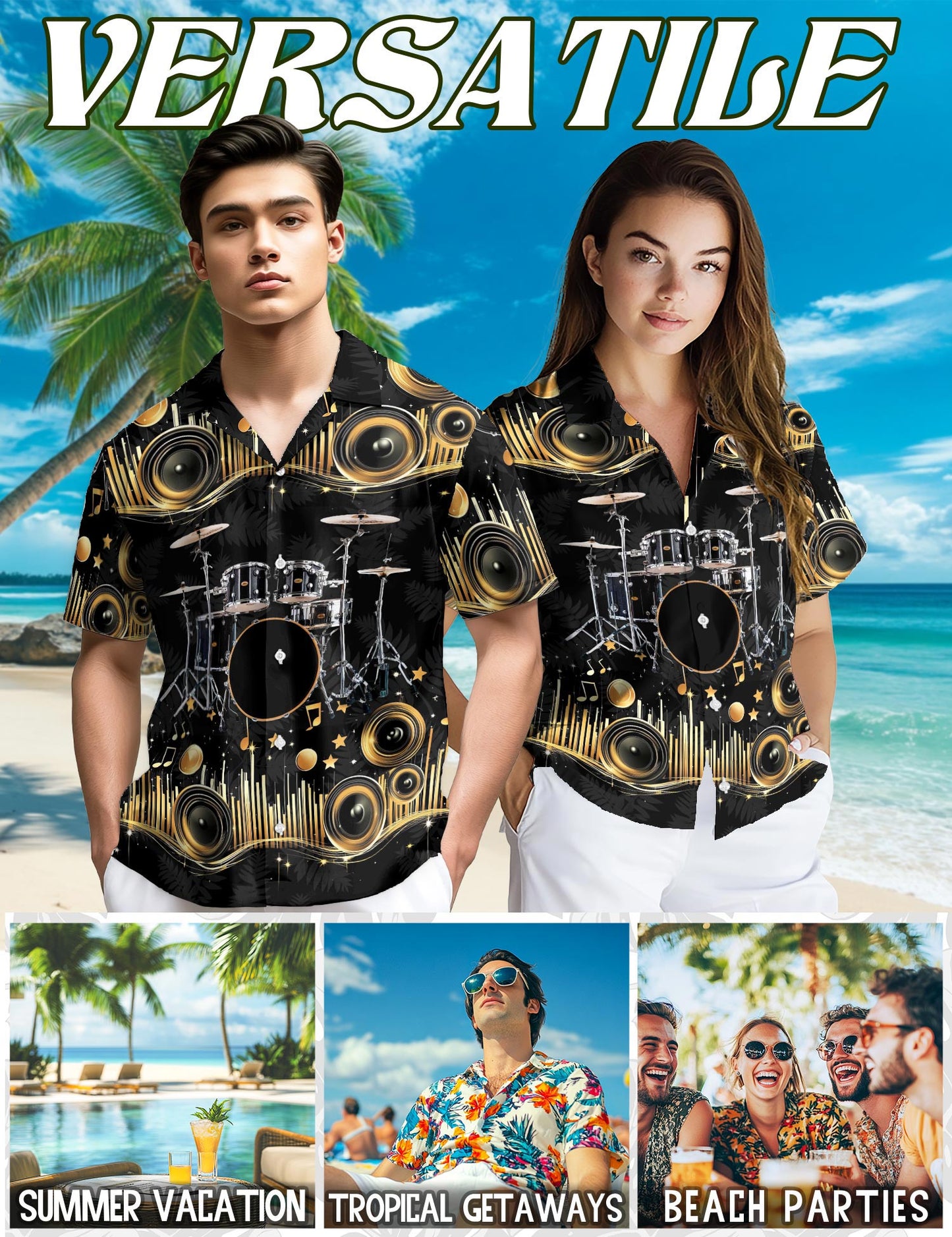 Drum Hawaiian Shirt for Men, Button Down Aloha Shirt - Azhawaiian