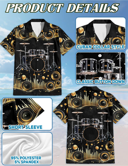 Drum Hawaiian Shirt for Men, Button Down Aloha Shirt - Azhawaiian