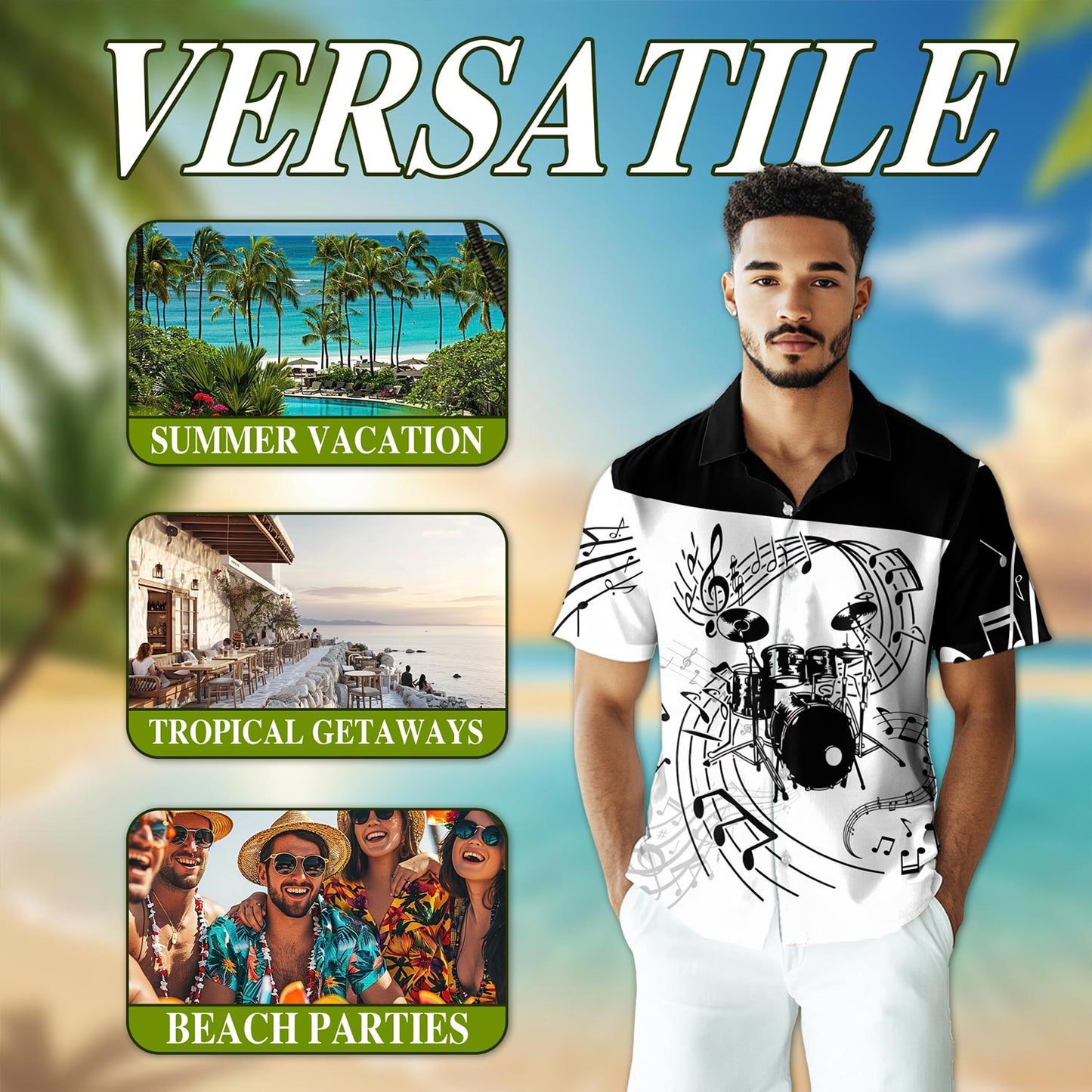 Drums For Music Hawaiian Shirt for Men, Button Down Aloha Shirt - Azhawaiian
