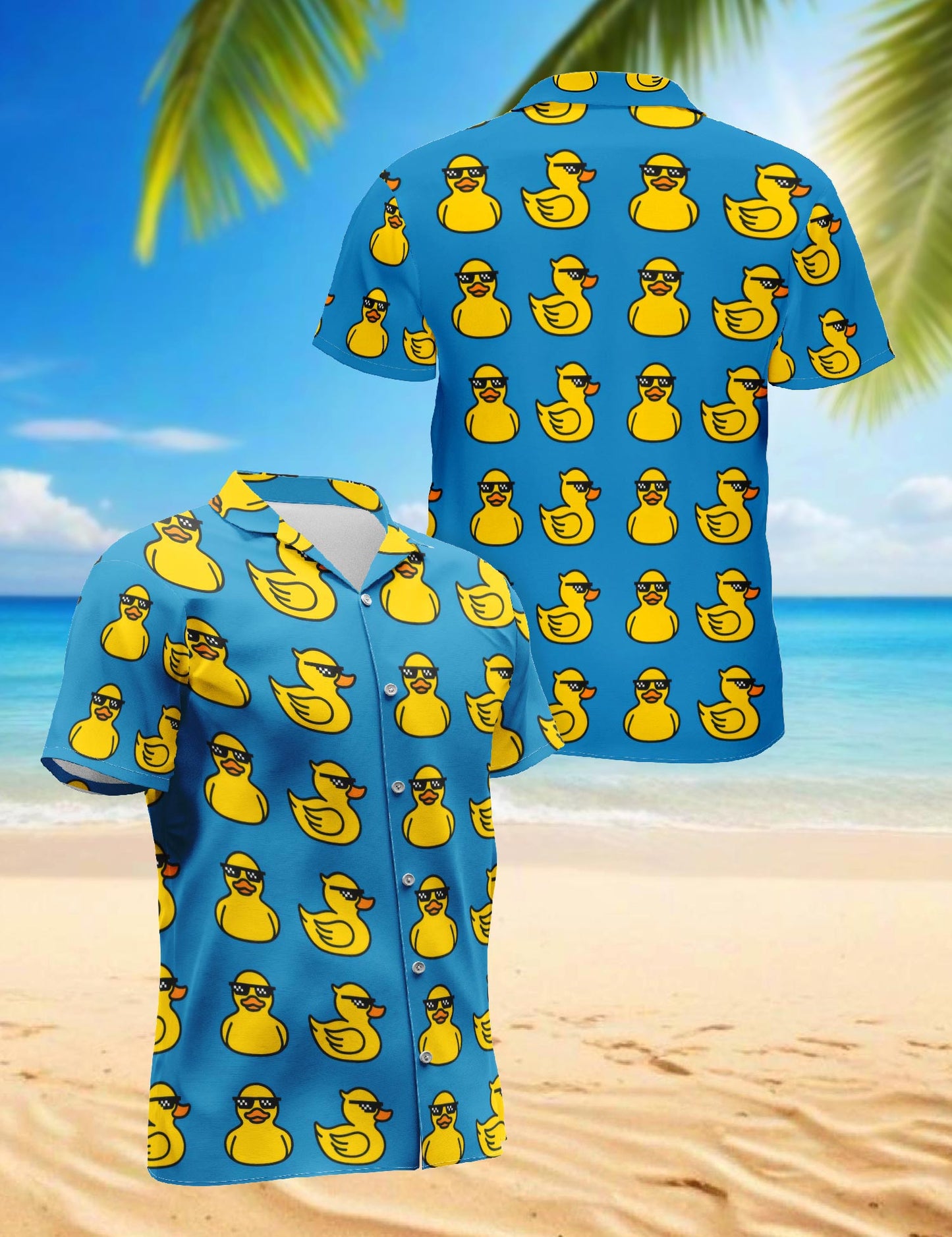 Duck Pattern Hawaiian Shirt for Men, Button Down Aloha Shirt - Azhawaiian
