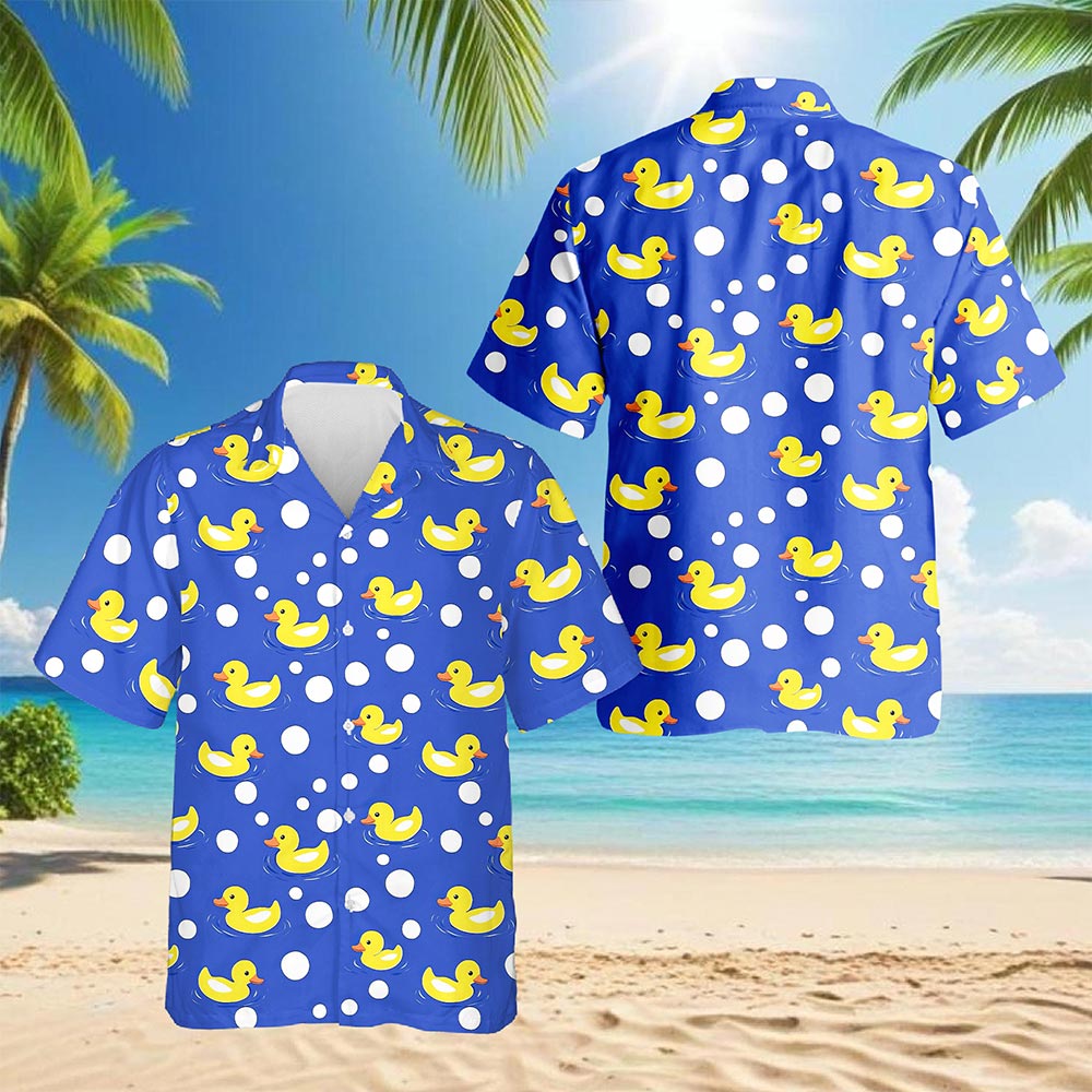 Duck Pattern Hawaiian Shirt for Men, Button Down Aloha Shirt - Azhawaiian