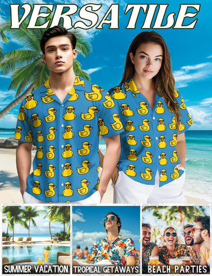 Duck Pattern Hawaiian Shirt for Men, Button Down Aloha Shirt - Azhawaiian