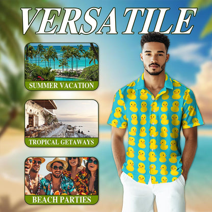 Duck Pattern Hawaiian Shirt for Men, Button Down Aloha Shirt - Azhawaiian