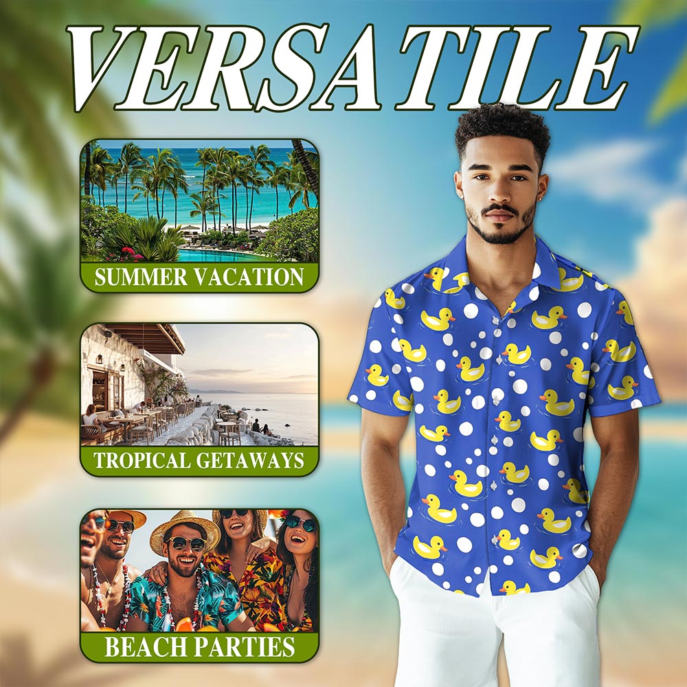 Duck Pattern Hawaiian Shirt for Men, Button Down Aloha Shirt - Azhawaiian