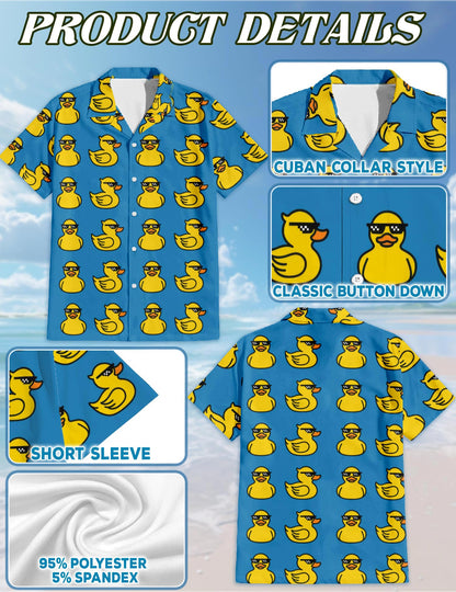 Duck Pattern Hawaiian Shirt for Men, Button Down Aloha Shirt - Azhawaiian