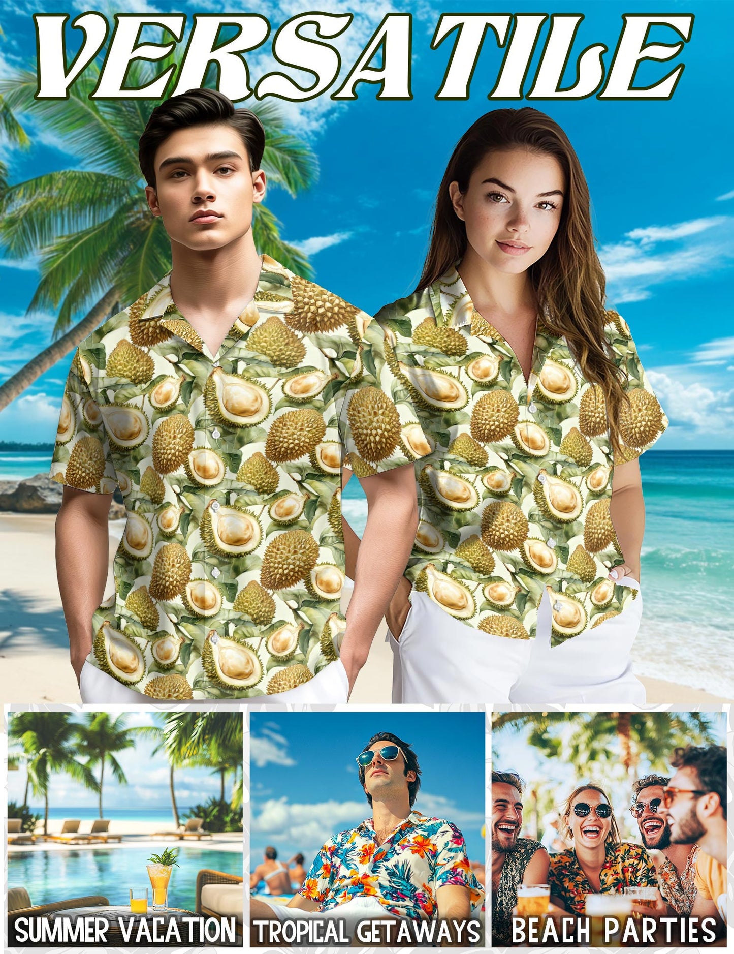 Durian Pattern Hawaiian Shirt for Men, Button Down Aloha Shirt - Azhawaiian