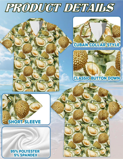Durian Pattern Hawaiian Shirt for Men, Button Down Aloha Shirt - Azhawaiian