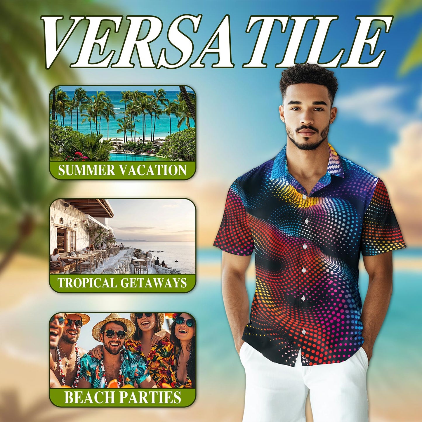 Dynamic Dots Hawaiian Shirt for Men, Button Down Aloha Shirt - Azhawaiian