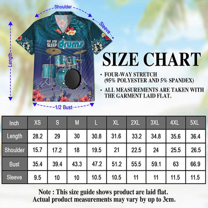 Eat And Sleep Drums Hawaiian Shirt for Men, Button Down Aloha Shirt - Azhawaiian