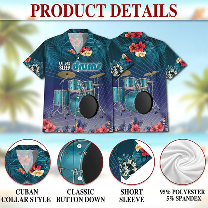 Eat And Sleep Drums Hawaiian Shirt for Men, Button Down Aloha Shirt - Azhawaiian