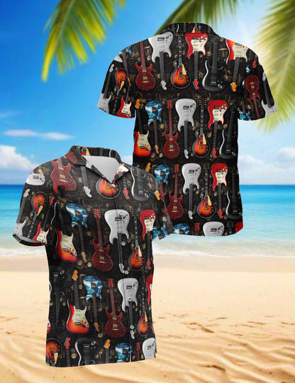 Electric Guitar Hawaiian Shirt for Men, Button Down Aloha Shirt - Azhawaiian