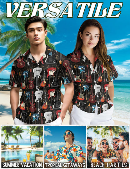Electric Guitar Hawaiian Shirt for Men, Button Down Aloha Shirt - Azhawaiian