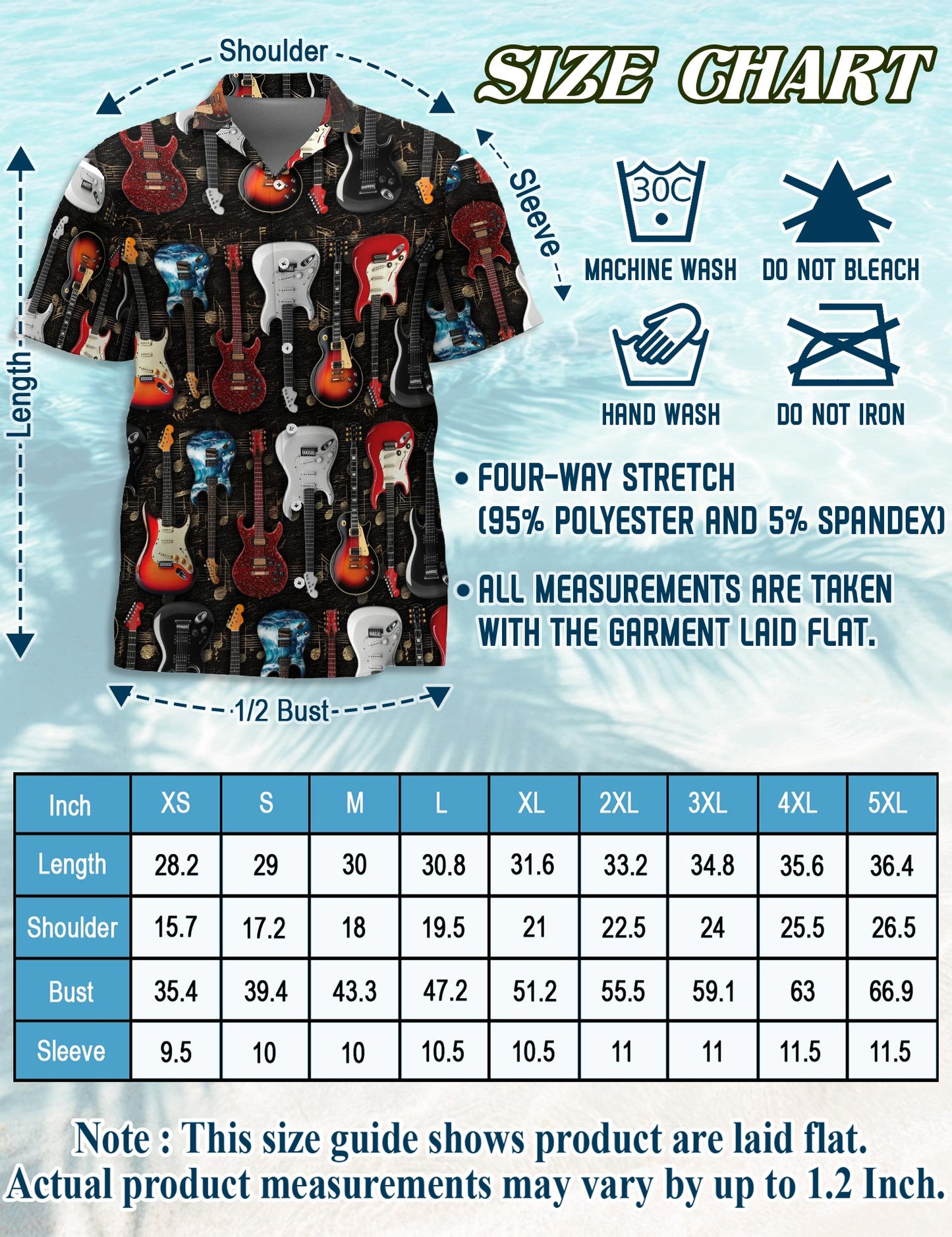Electric Guitar Hawaiian Shirt for Men, Button Down Aloha Shirt - Azhawaiian