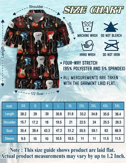 Electric Guitar Hawaiian Shirt for Men, Button Down Aloha Shirt - Azhawaiian