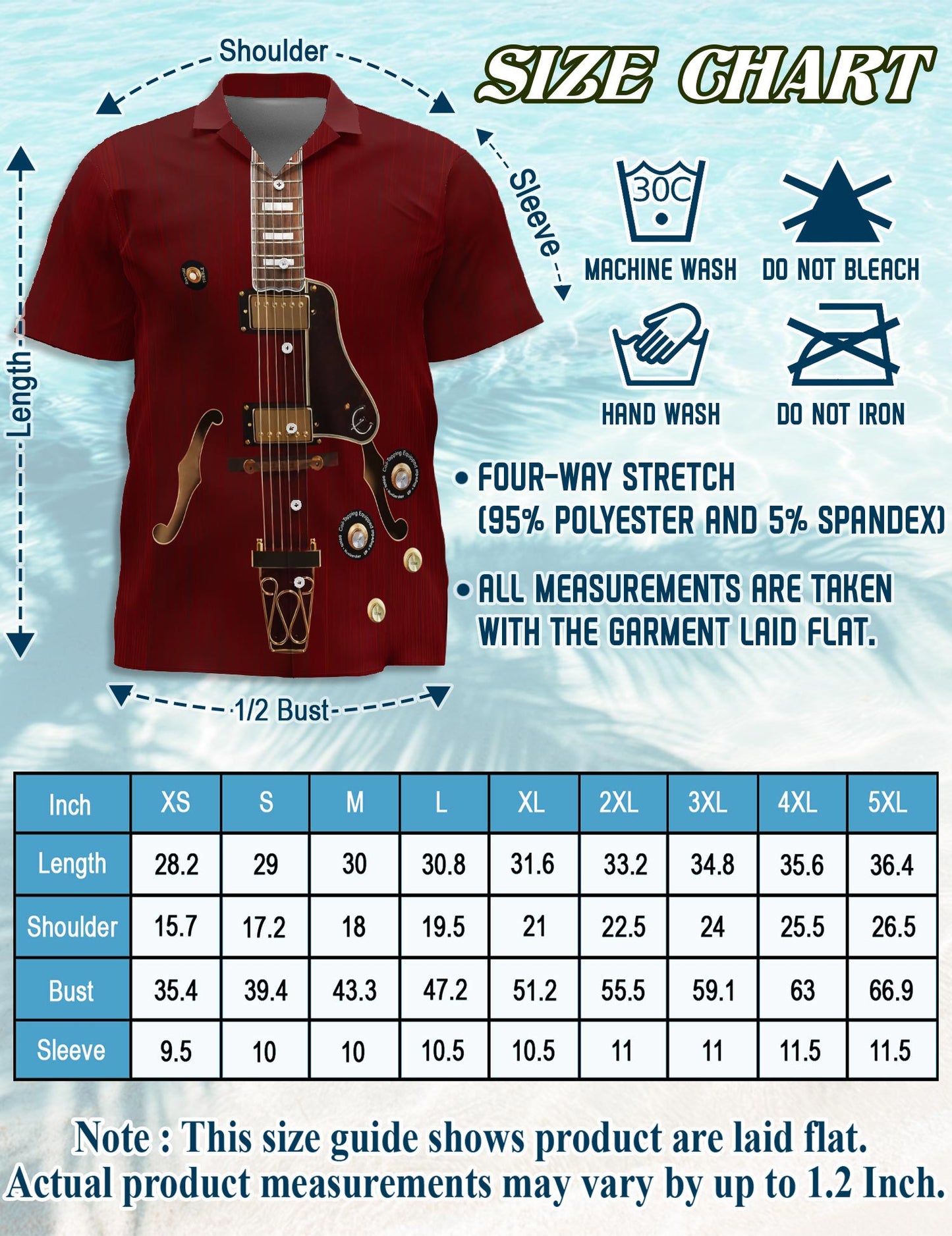 Electric Guitar Hawaiian Shirt for Men, Button Down Aloha Shirt - Azhawaiian