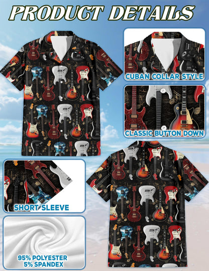 Electric Guitar Hawaiian Shirt for Men, Button Down Aloha Shirt - Azhawaiian