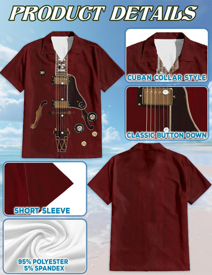 Electric Guitar Hawaiian Shirt for Men, Button Down Aloha Shirt - Azhawaiian