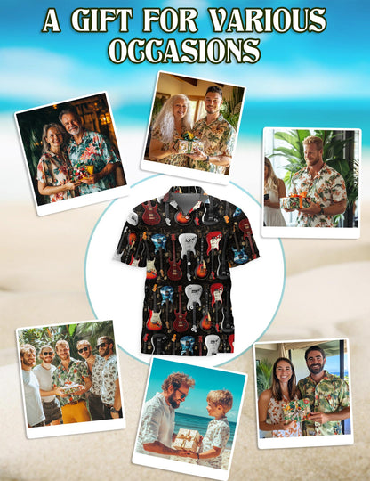 Electric Guitar Hawaiian Shirt for Men, Button Down Aloha Shirt - Azhawaiian
