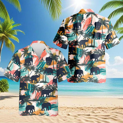 Elephant Coconut Palm Hawaiian Shirt for Men, Button Down Aloha Shirt - Azhawaiian