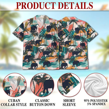 Elephant Coconut Palm Hawaiian Shirt for Men, Button Down Aloha Shirt - Azhawaiian