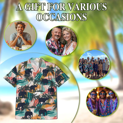 Elephant Coconut Palm Hawaiian Shirt for Men, Button Down Aloha Shirt - Azhawaiian