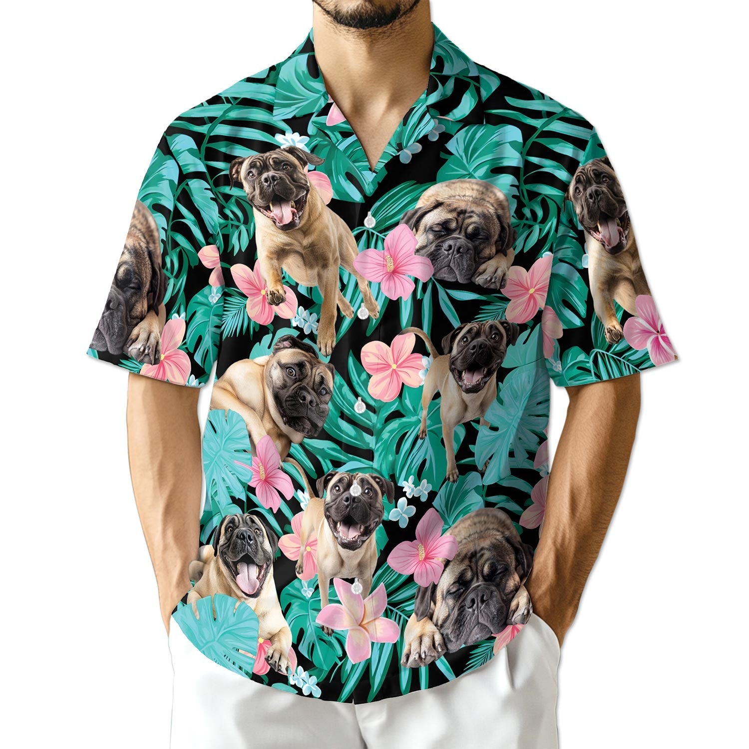 Azhawaiian English Mastiff Flower Hawaiian Shirt for Men