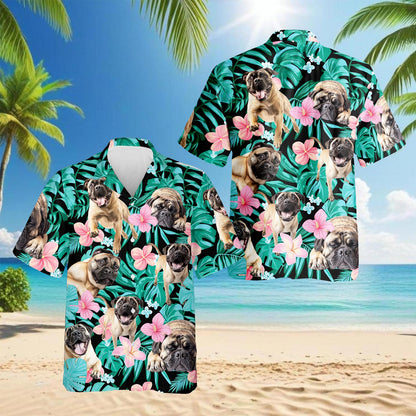 English Mastiff Flower Hawaiian Shirt for Men, Button Down Aloha Shirt - Azhawaiian