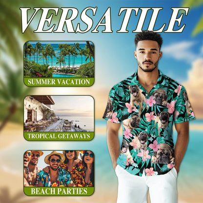 English Mastiff Flower Hawaiian Shirt for Men, Button Down Aloha Shirt - Azhawaiian