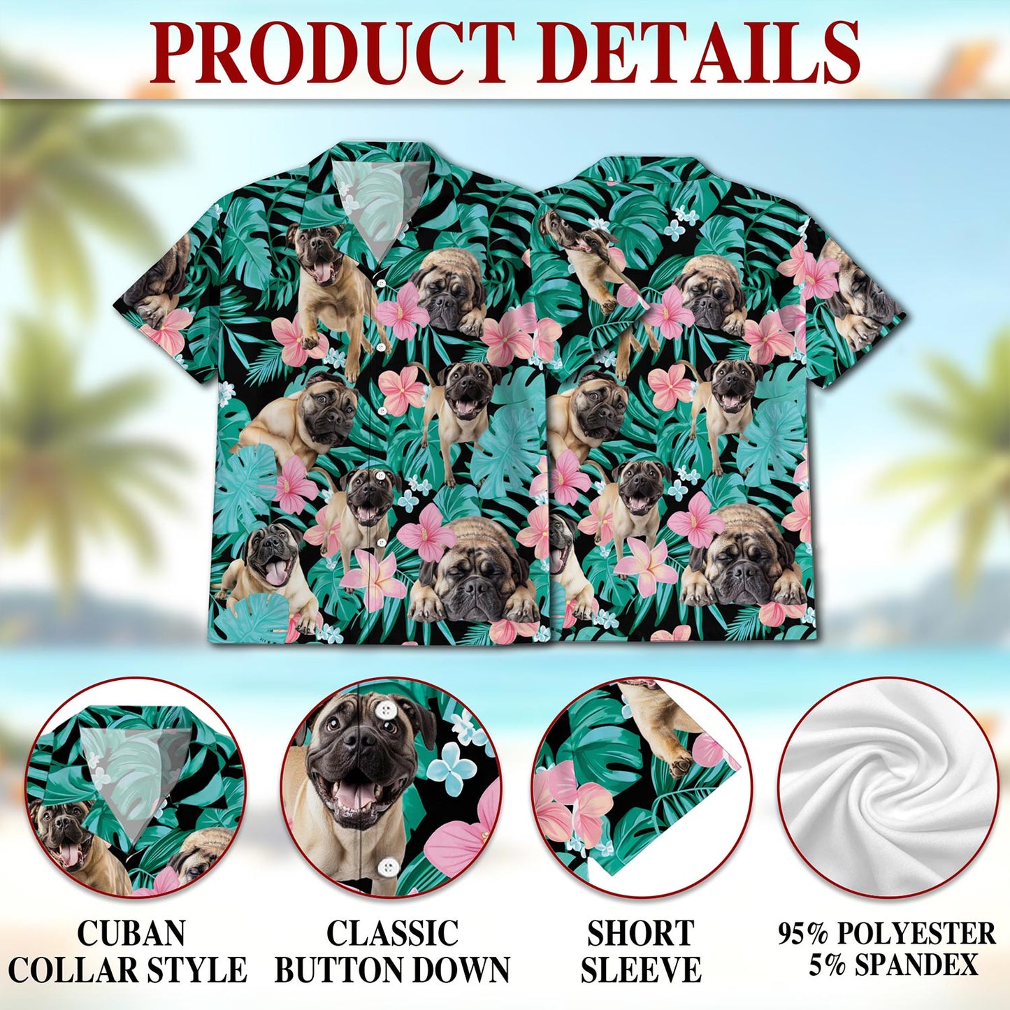 English Mastiff Flower Hawaiian Shirt for Men, Button Down Aloha Shirt - Azhawaiian