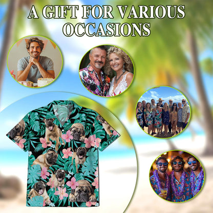 English Mastiff Flower Hawaiian Shirt for Men, Button Down Aloha Shirt - Azhawaiian