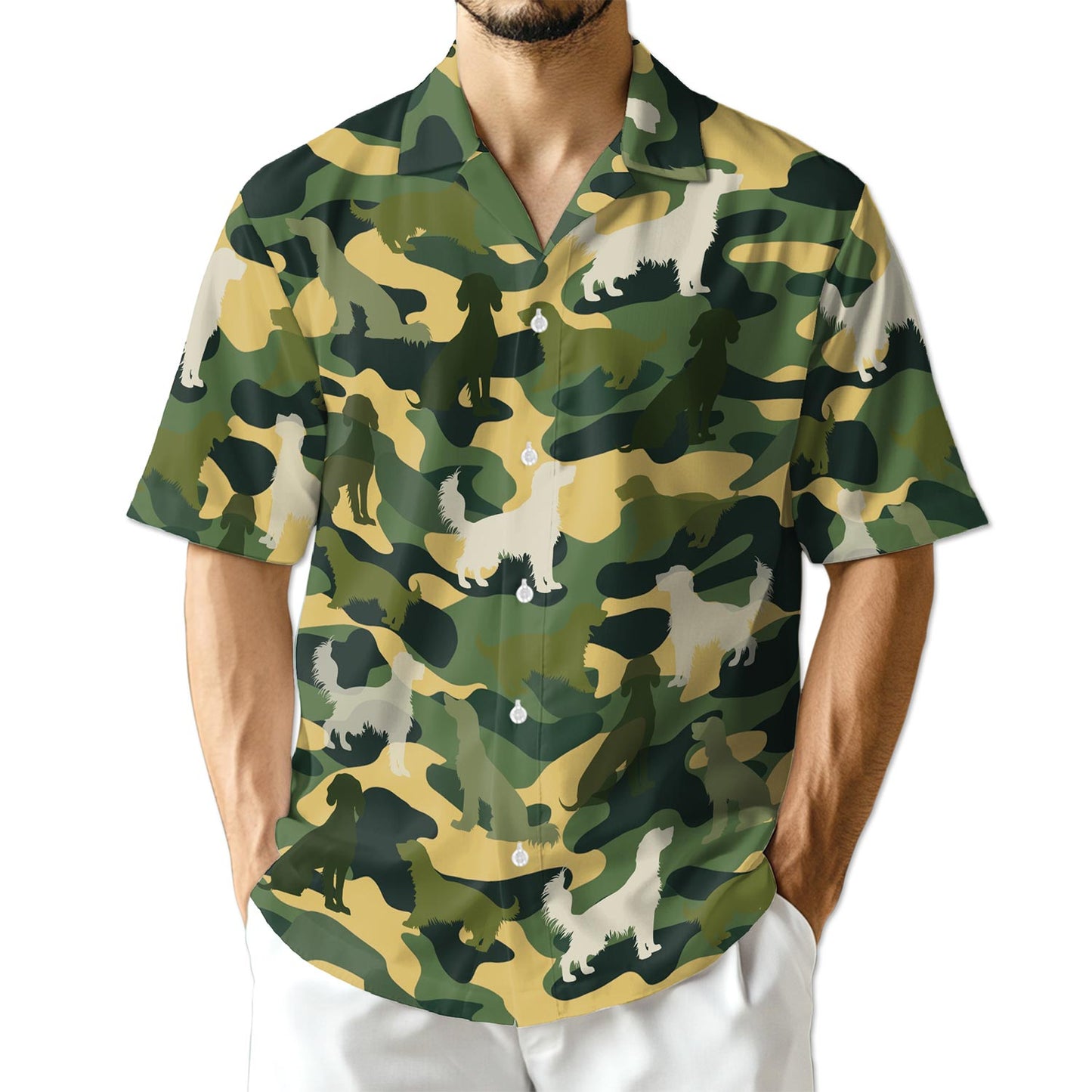 Azhawaiian English Setter Dog Camo Hawaiian Shirt for Men