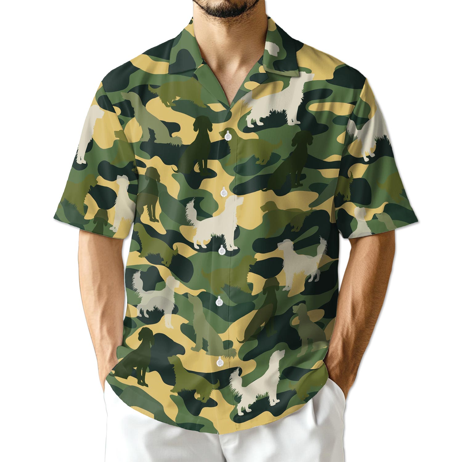 Azhawaiian English Setter Dog Camo Hawaiian Shirt for Men