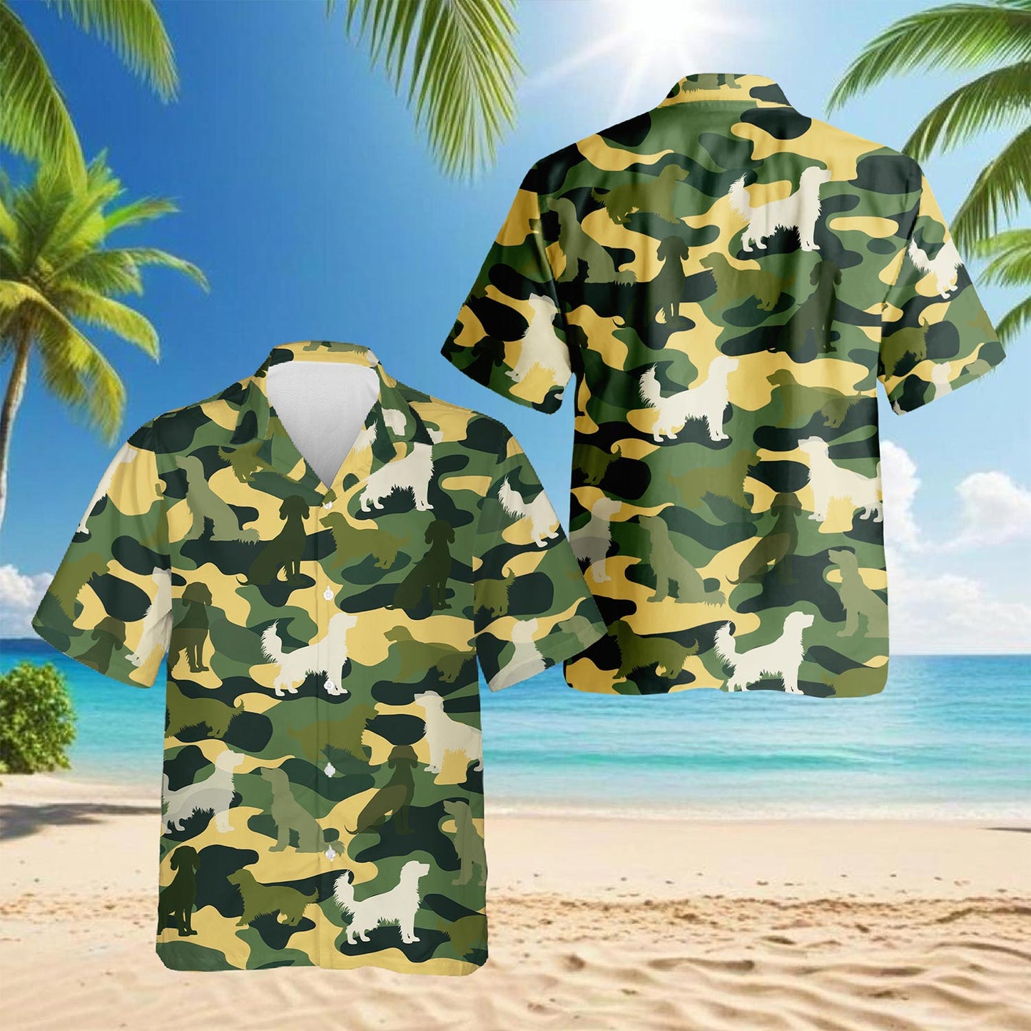 English Setter Dog Camo Hawaiian Shirt for Men, Button Down Aloha Shirt - Azhawaiian