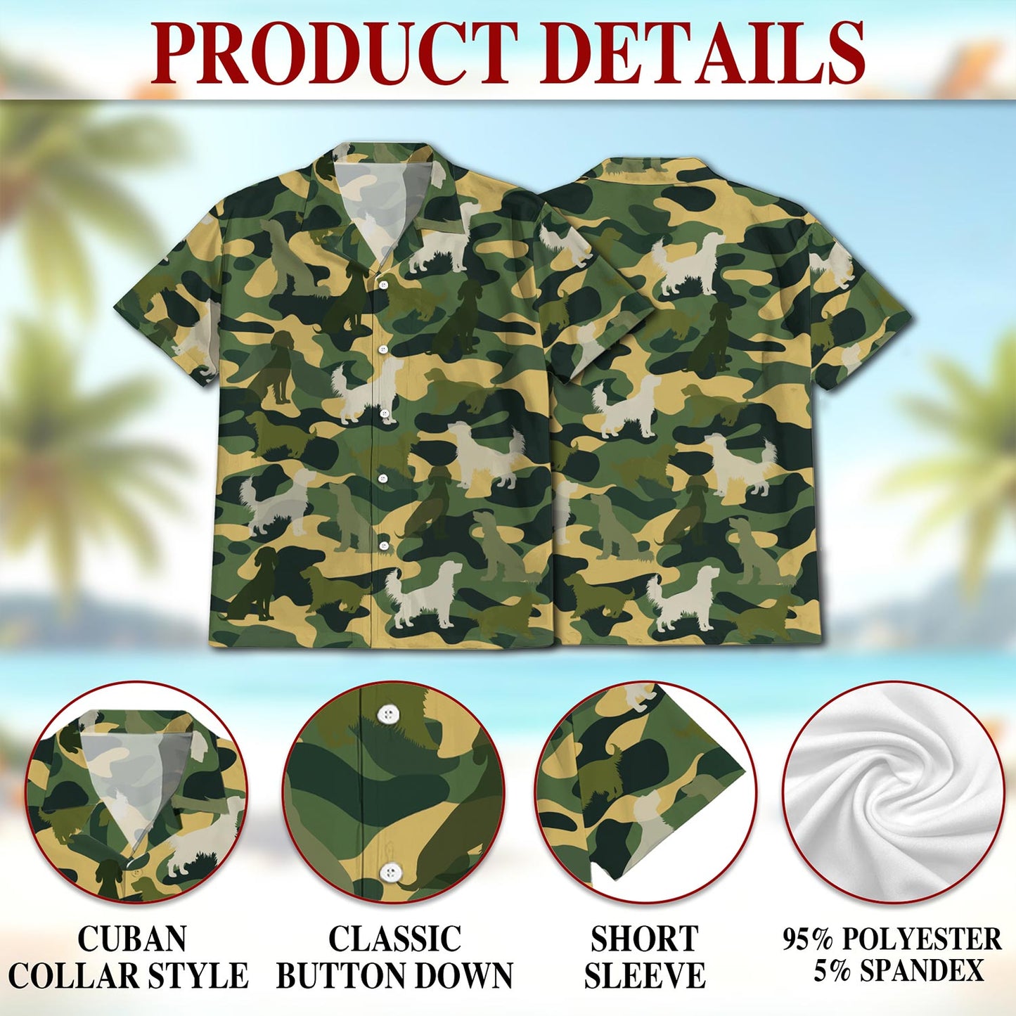 English Setter Dog Camo Hawaiian Shirt for Men, Button Down Aloha Shirt - Azhawaiian