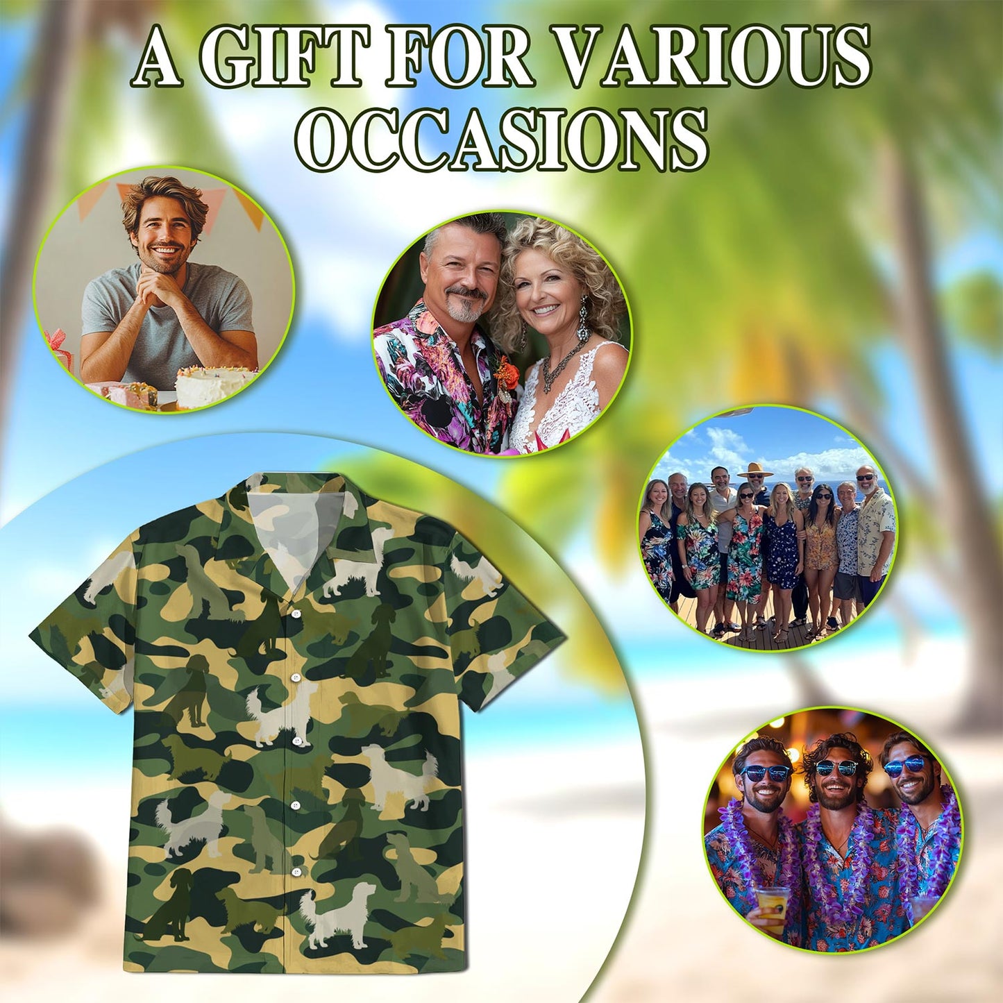 English Setter Dog Camo Hawaiian Shirt for Men, Button Down Aloha Shirt - Azhawaiian