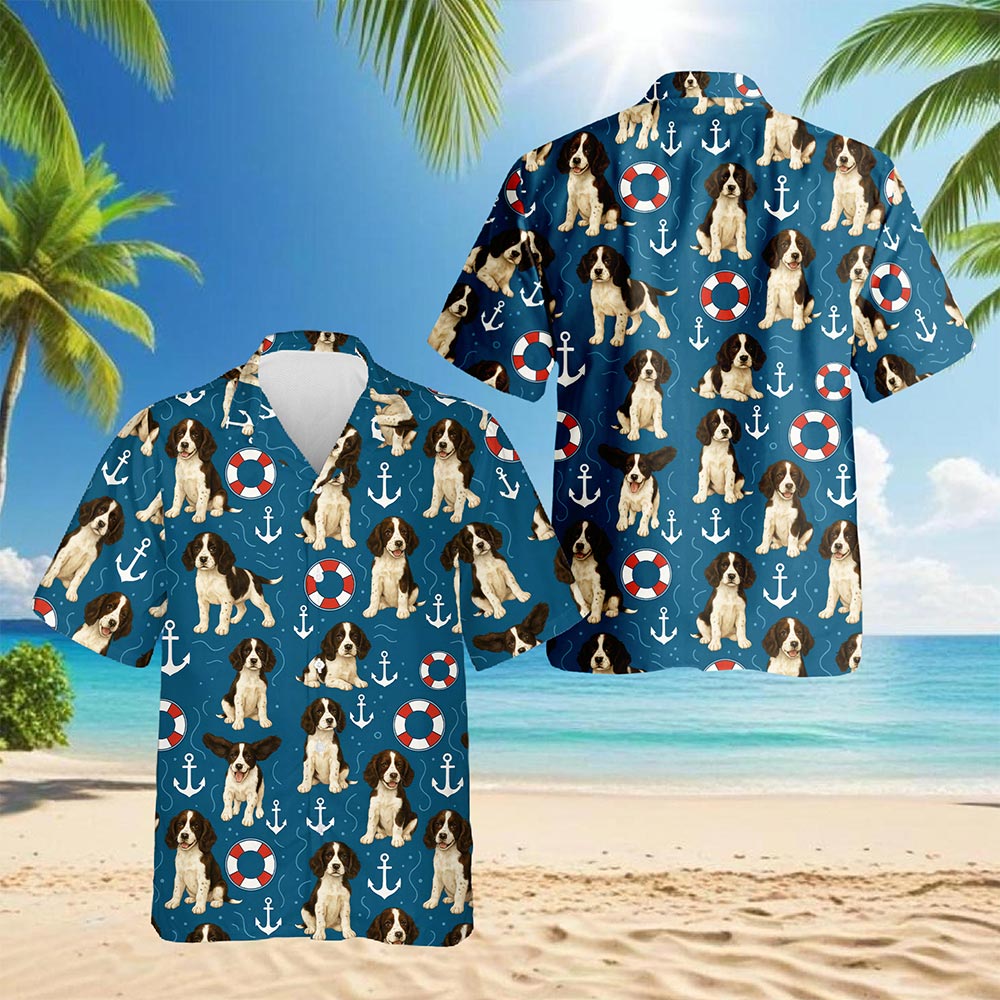 English Springer Spaniel Hawaiian Shirt for Men, Button Down Aloha Shirt - Azhawaiian